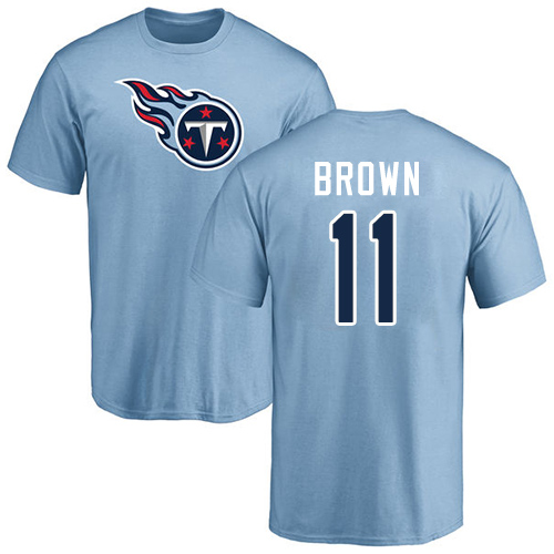 Tennessee Titans Men Light Blue A.J. Brown Name and Number Logo NFL Football #11 T Shirt